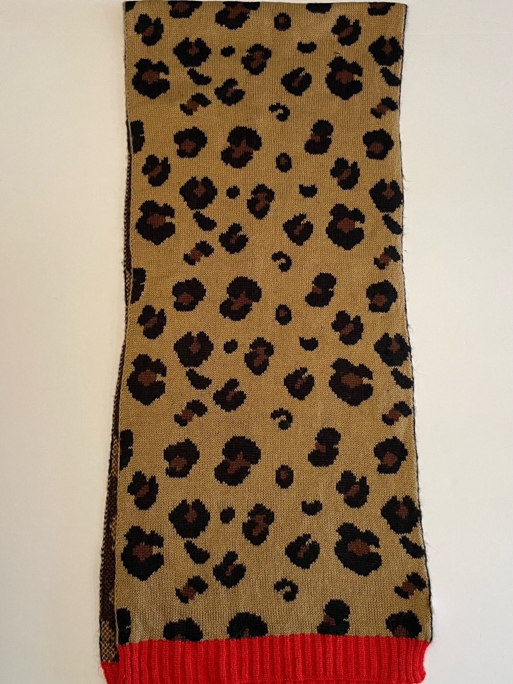 Juicy Couture Tan Leopard Knit Scarf with Red Accent